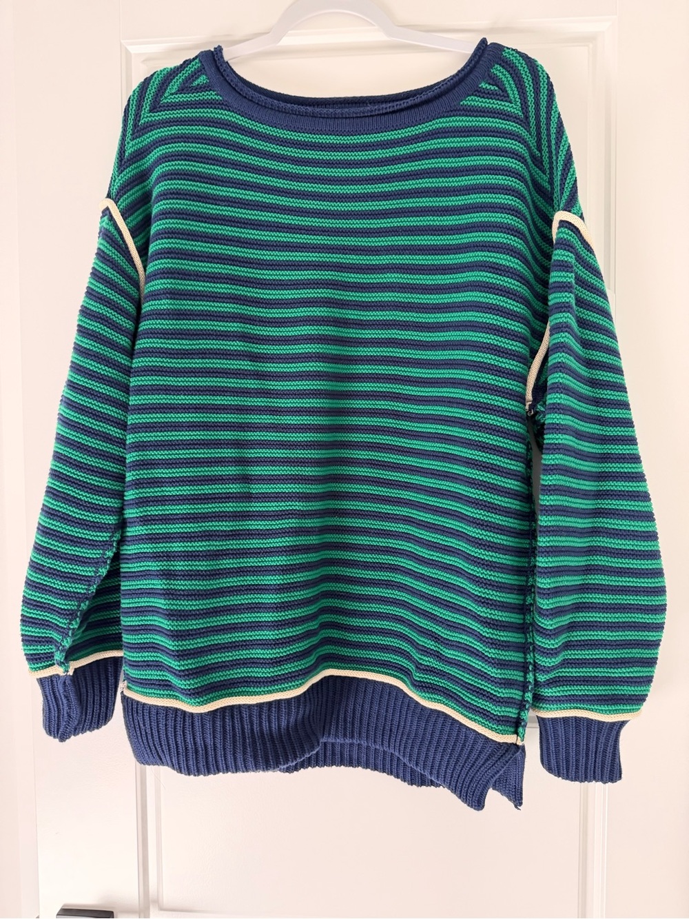 Free people Striped Crewneck Sweater in Green and Navy